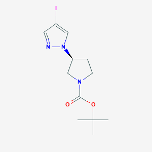 Chemical structure of tert-butyl (S)-3-(4-iodo-1H-pyrazol-1-yl)pyrrolidine-1-carboxylate