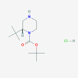 Chemical structure of tert-Butyl (R)-2-(tert-butyl)piperazine-1-carboxylate hydrochloride