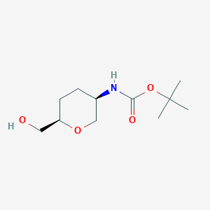 Chemical structure of tert-butyl N-[(3R,6R)-6-(hydroxymethyl)oxan-3-yl]carbamate