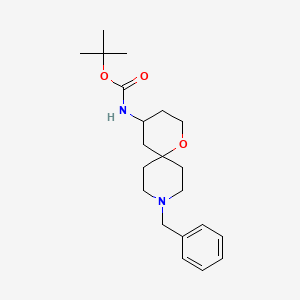 Chemical structure of tert-butyl (9-benzyl-1-oxa-9-azaspiro[5.5]undec-4-yl)carbamate