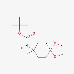 Chemical structure of tert-butyl (8-methyl-1,4-dioxaspiro[4.5]decan-8-yl)carbamate
