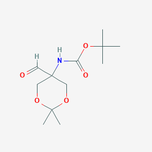 Chemical structure of tert-Butyl (5-formyl-2,2-dimethyl-1,3-dioxan-5-yl)carbamate