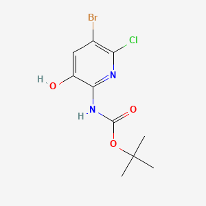 Chemical structure of tert-Butyl (5-bromo-6-chloro-3-hydroxypyridin-2-yl)carbamate
