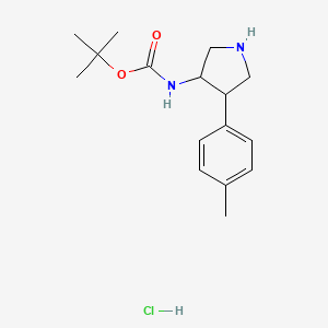 Chemical structure of tert-Butyl (4-(p-tolyl)pyrrolidin-3-yl)carbamate hydrochloride