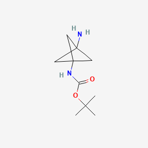 Chemical structure of tert-Butyl (3-aminobicyclo[1.1.1]pent-1-yl)carbamate