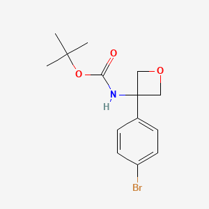 Chemical structure of tert-Butyl (3-(4-bromophenyl)oxetan-3-yl)carbamate