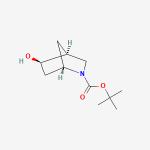 Chemical structure of tert-butyl (1S,4S,5R)-5-hydroxy-2-azabicyclo[2.2.1]heptane-2-carboxylate