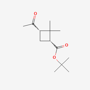 Chemical structure of tert-butyl (1R,3S)-3-acetyl-2,2-dimethylcyclobutane-1-carboxylate
