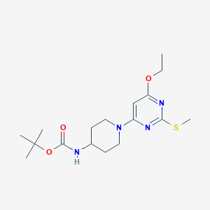 Chemical structure of tert-Butyl (1-(6-ethoxy-2-(methylthio)pyrimidin-4-yl)piperidin-4-yl)carbamate