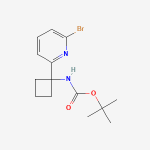Chemical structure of tert-Butyl (1-(6-bromopyridin-2-yl)cyclobutyl)carbamate