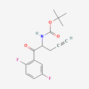 Chemical structure of tert-Butyl (1-(2,5-difluorophenyl)-1-oxopent-4-yn-2-yl)carbamate