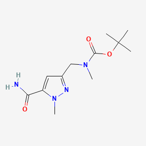 Chemical structure of tert-Butyl ((5-carbamoyl-1-methyl-1H-pyrazol-3-yl)methyl)(methyl)carbamate