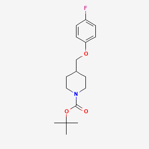 Chemical structure of tert-butyl ((4-(3-fluorophenyl)tetrahydro-2H-pyran-4-yl)methyl)carbamate