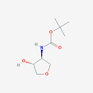 Chemical structure of tert-Butyl ((3S,4R)-4-hydroxytetrahydrofuran-3-yl)carbamate