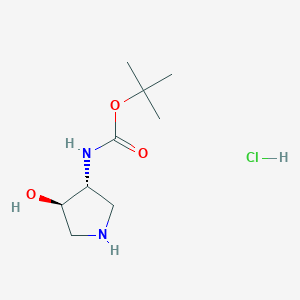 Chemical structure of tert-Butyl ((3R,4R)-4-hydroxypyrrolidin-3-yl)carbamate hydrochloride
