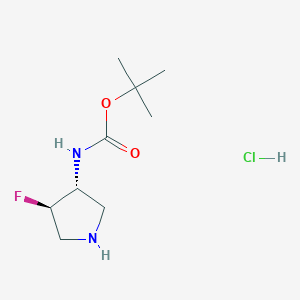 Chemical structure of tert-Butyl ((3R,4R)-4-fluoropyrrolidin-3-yl)carbamate hydrochloride