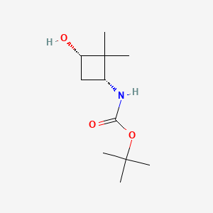 Chemical structure of tert-Butyl ((1R,3S)-3-hydroxy-2,2-dimethylcyclobutyl)carbamate