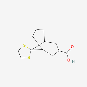 Chemical structure of spiro[bicyclo[3.3.1]nonane-9,2'-[1,3]dithiolane]-3-carboxylic acid