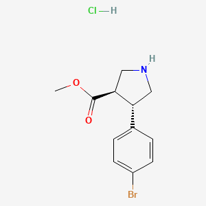 Chemical structure of rel-methyl (3R,4S)-4-(4-bromophenyl)pyrrolidine-3-carboxylate hydrochloride
