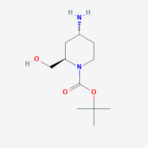 Chemical structure of rel-(2R,4R)-tert-Butyl 4-amino-2-(hydroxymethyl)piperidine-1-carboxylate