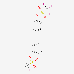 Chemical structure of Propane-2,2-diylbis(4,1-phenylene) Bis(trifluoromethanesulfonate)