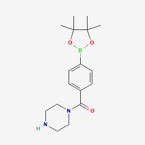 Chemical structure of 1-(4-(Tetramethyl-1,3,2-dioxaborolan-2-yl)benzoyl)piperazine