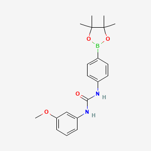 Chemical structure of Pinacol 4-(3-methoxyphenyl urea) phenylboronic acid pinacol ester