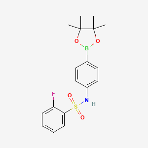 Chemical structure of Pinacol 4-(2-fluorobenzenesulfonamide) phenylboronic acid pinacol ester