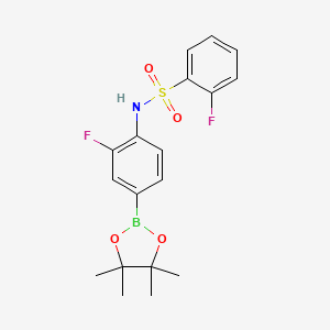 Chemical structure of Pinacol 3-fluoro-4-(2-fluorophenylsulfonamido) phenylboronic acid