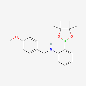 Chemical structure of Pinacol 2-(4-methoxybenzylamino) phenylboronic acid pinacol ester