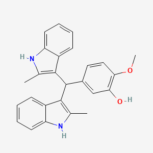 Chemical structure of 5-[bis(2-methyl-1H-indol-3-yl)methyl]-2-methoxyphenol