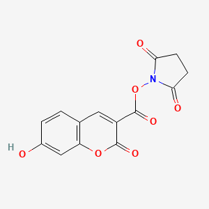 Chemical structure of N-Succinimidyl 7-Hydroxycoumarin-3-carboxylate
