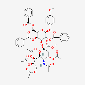 Chemical structure of Neu5Ac[1Me,4789Ac]alpha(2-3)Gal[246Bz]-beta-MP