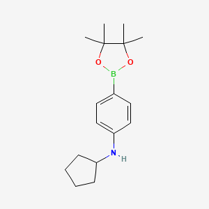 Chemical structure of N-Cyclopentyl-4-(4,4,5,5-tetramethyl-1,3,2-dioxaborolan-2-yl)aniline