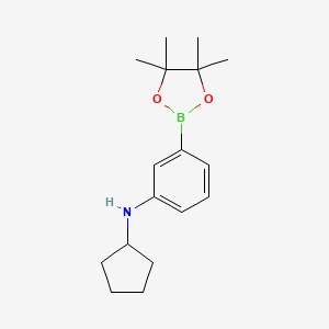 Chemical structure of N-cyclopentyl-3-(4,4,5,5-tetramethyl-1,3,2-dioxaborolan-2-yl)aniline