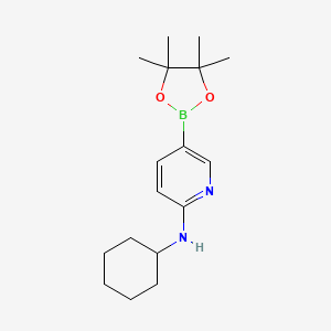Chemical structure of N-Cyclohexyl-5-(4,4,5,5-tetramethyl-1,3,2-dioxaborolan-2-yl)pyridin-2-amine