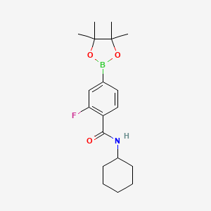 Chemical structure of N-Cyclohexyl-2-fluoro-4-(4,4,5,5-tetramethyl-1,3,2-dioxaborolan-2-yl)benzamide
