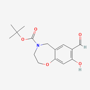 Chemical structure of N-Boc-8-hydroxy-2,3,4,5-tetrahydrobenzo[f][1,4]oxazepine-7-carbaldehyde