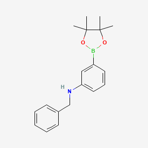 Chemical structure of N-benzyl-3-(4,4,5,5-tetramethyl-1,3,2-dioxaborolan-2-yl)aniline
