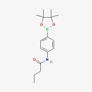 Chemical structure of N-[4-(tetramethyl-1,3,2-dioxaborolan-2-yl)phenyl]butanamide