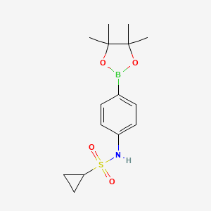 Chemical structure of N-[4-(4,4,5,5-tetramethyl-1,3,2-dioxaborolan-2-yl)phenyl]cyclopropanesulfonamide