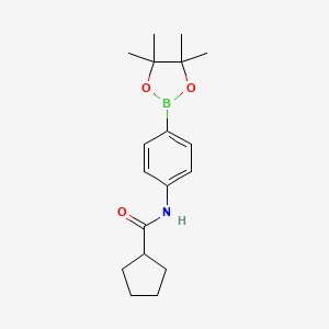 Chemical structure of N-[4-(4,4,5,5-tetramethyl-1,3,2-dioxaborolan-2-yl)phenyl]cyclopentanecarboxamide