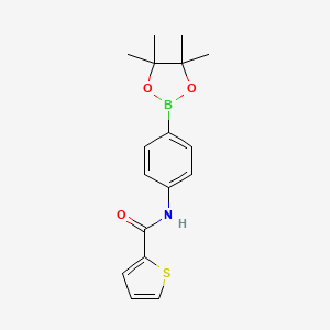 Chemical structure of N-[4-(4,4,5,5-tetramethyl-1,3,2-dioxaborolan-2-yl)phenyl]-2-Thiophenecarboxamide