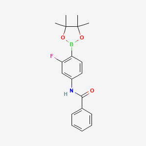 Chemical structure of N-[3-fluoro-4-(4,4,5,5-tetramethyl-1,3,2-dioxaborolan-2-yl)phenyl]benzamide