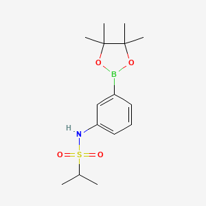 Chemical structure of N-[3-(4,4,5,5-tetramethyl-1,3,2-dioxaborolan-2-yl)phenyl]propane-2-sulfonamide
