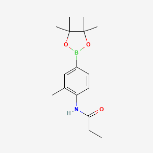 Chemical structure of N-[2-methyl-4-(4,4,5,5-tetramethyl-1,3,2-dioxaborolan-2-yl)phenyl]propanamide