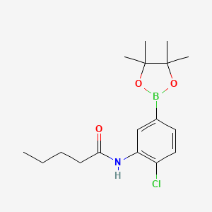 Chemical structure of N-[2-chloro-5-(4,4,5,5-tetramethyl-1,3,2-dioxaborolan-2-yl)phenyl]pentanamide