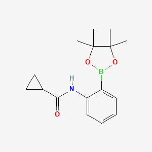 Chemical structure of N-[2-(4,4,5,5-tetramethyl-1,3,2-dioxaborolan-2-yl)phenyl]cyclopropanecarboxamide