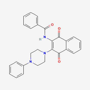 Chemical structure of N-[1,4-dihydro-1,4-dioxo-3-(4-phenyl-1-piperazinyl)-2-naphthyl]benzamide