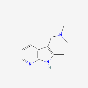 Chemical structure of N,N-dimethyl-1-(2-methyl-1H-pyrrolo[2,3-b]pyridin-3-yl)methanamine